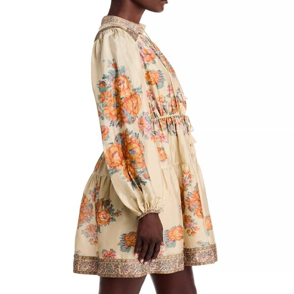 375$ Sea Fiorella Border Print Mini Dress Elasticized Cuffs Size XS Beige - Picture 4 of 5